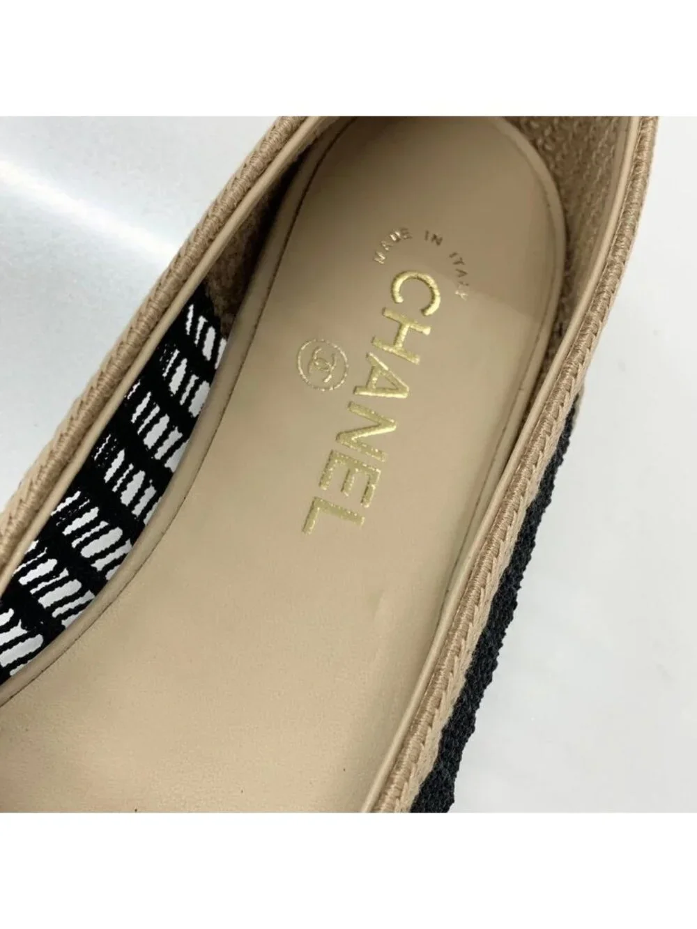 Chanel Ballerina CC Logo Raffia Ballet Shoes Beige